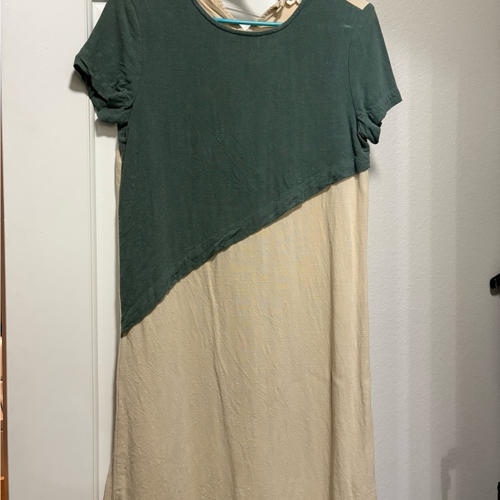 Chic Asymmetrical Green and Cream Dress